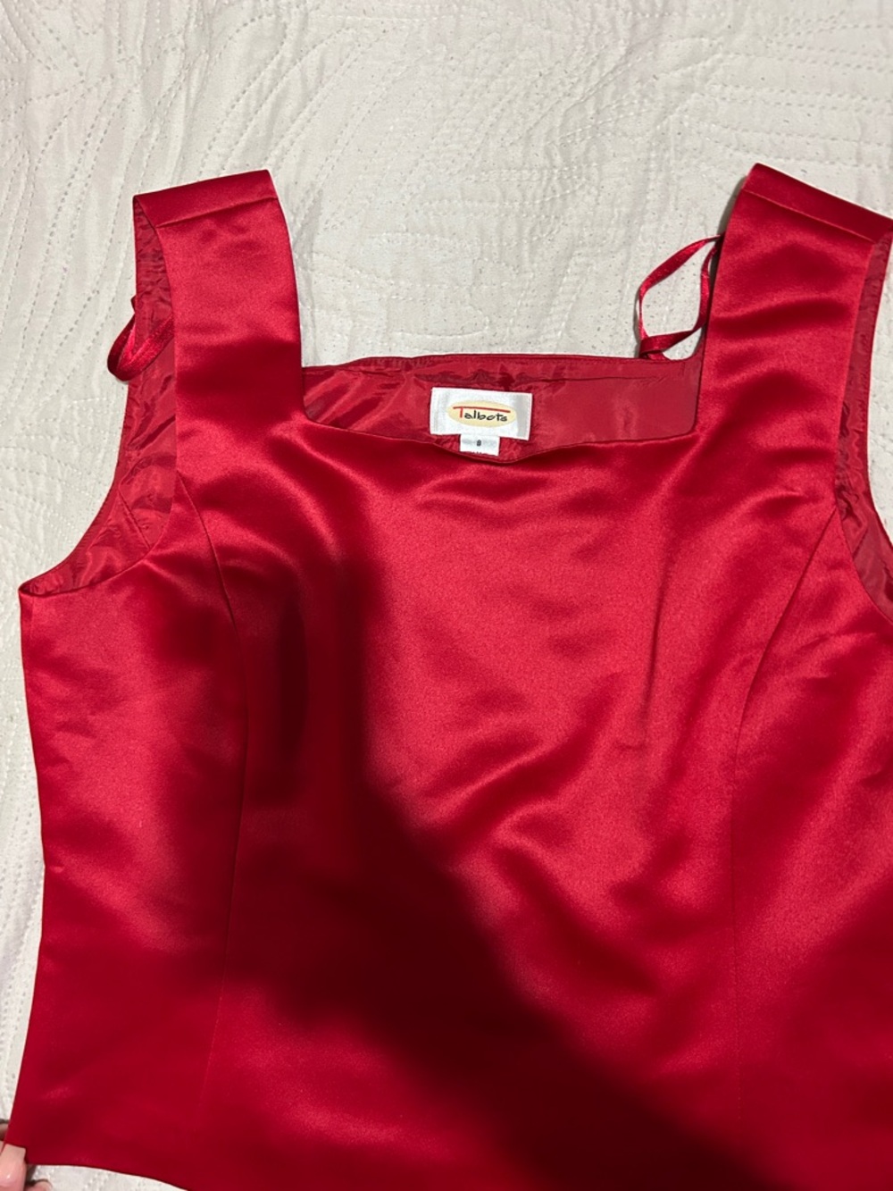 Talbots Red Satin Square-Neck Tank Top